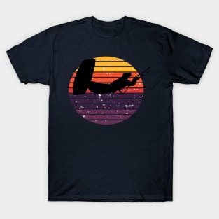 Kiter Action Freestyle Artistic Black Vector Retro Sunset T-Shirt